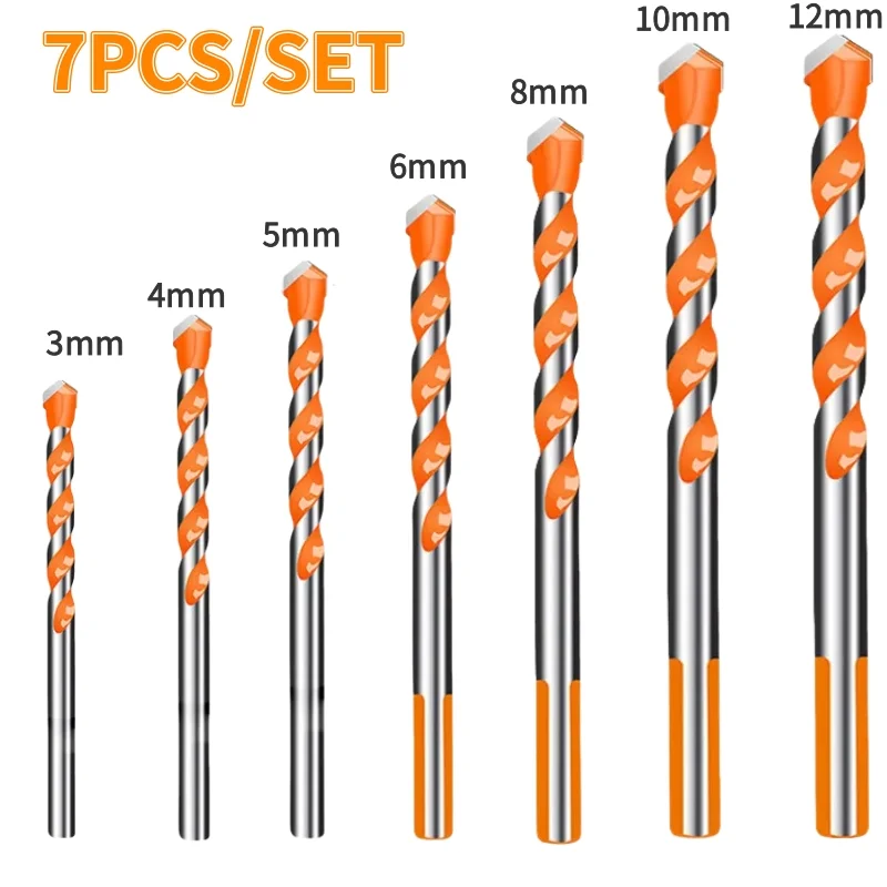 Tungsten Carbide Masonry Drill Bit Set for Metal Steel Porcelain Ceramic Tile Concrete Brick Wood 3-12mm Drilling Tools: Orange