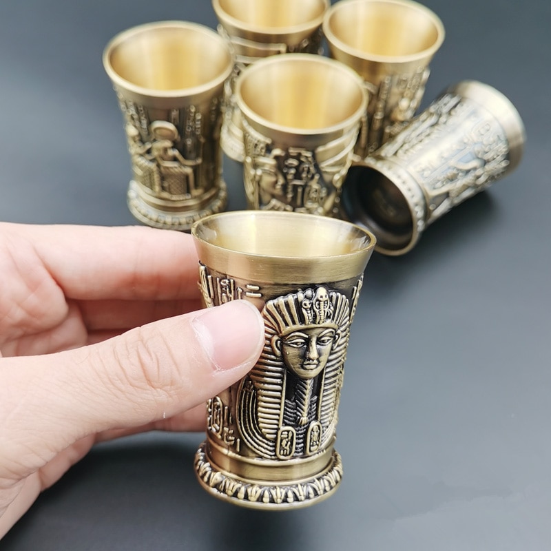 3 stk parti oldtidens egypten myte retro antik kobber kop spiritus bar snapseglas 3d relief kunstværk cocktail lille vinglas