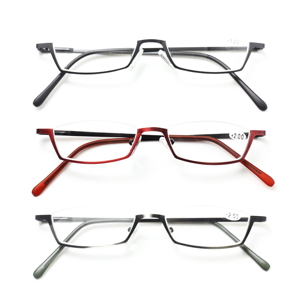 Rolipop Half Frame Readers Reading Glasses Men Prescription Eyeglasses Spring Hinges Frame Metallic Stainless Steel Clear