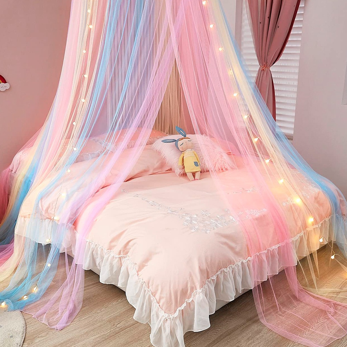 Cama de arco-íris dossel poliéster mosquiteiro princesa cortinas de teto decoração do quarto para meninas crianças cama decoração do quarto