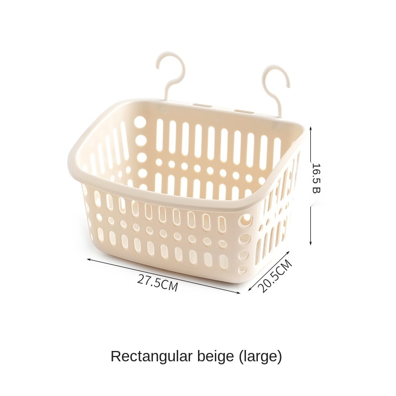 Hanging Storage Basket Bathroom Hanging Basket Toilet Plastic Storage Basket Wall Hanging Storage Basket Plastic Storage Holder: Rectangular-Beige-L