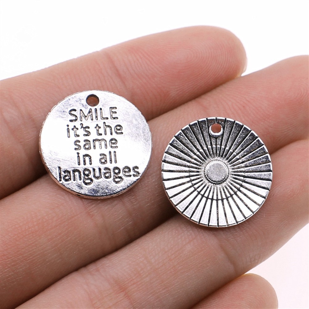 10pcs Round Inspire Nameplate Live Laugh Love Live Your Dream Never Give Up Karma Charms For Jewelry Making Diy Crafts Making: Orange