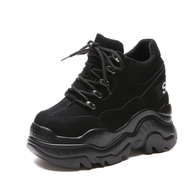 Vrouwen Hoge Platform Schoenen Ademende Vrouwen Hoogte Toenemende Schoenen 12 CM Dikke Zool Trainers Sneakers Vrouw Deportivas Mujer: Black / 6