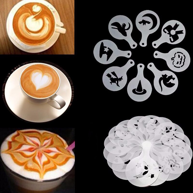 16 Stuks Cafe Schuim Spuiten Template Barista Art Stencils Decoratie Tool Garland Mold Latte Koffie Afdrukken Bloem Model