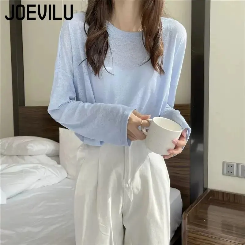 Top corto fino de manga larga para mujer, blusa de seda de hielo con protección solar, Tops blancos sueltos, coreana, camiseta Y2k para exponer el ombligo