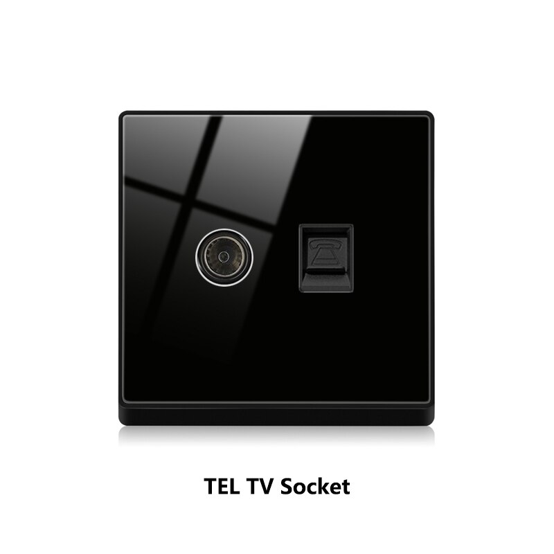 Atlectric Wall Sockets Internet With TV Outlet CAT5 Data Network Dual Computer Black Luxury Glass Panel Phone Socket 86mm*86mm: 1P1T