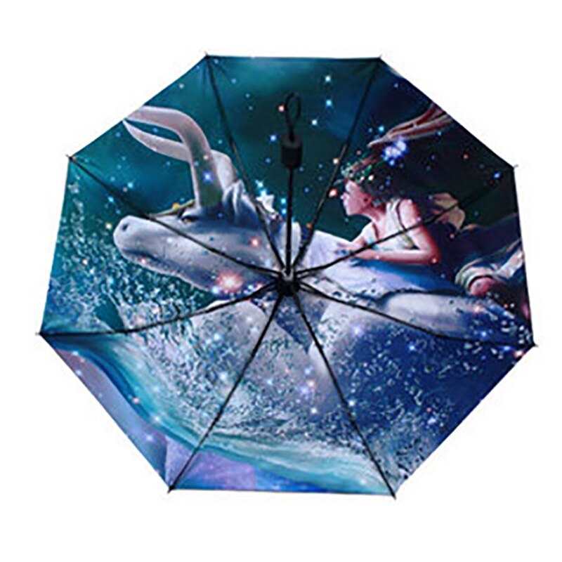 YADA 12 Constellation Pattern Folding Rainy Umbrella Anti-UV Rainproof Sun Protection Parasol Umbrellas Female YS015: Taurus