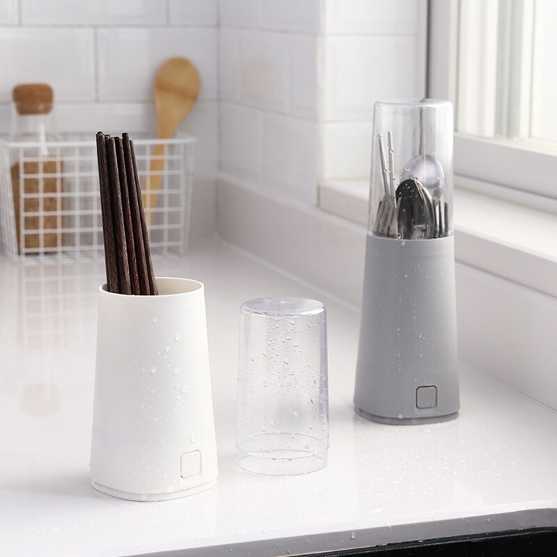Japanese Chopsticks Holder Cutlery Storage Box with Lid Tableware Box Dust Drain Rack Chopstick Cage Kitchen Hone Drying Tools