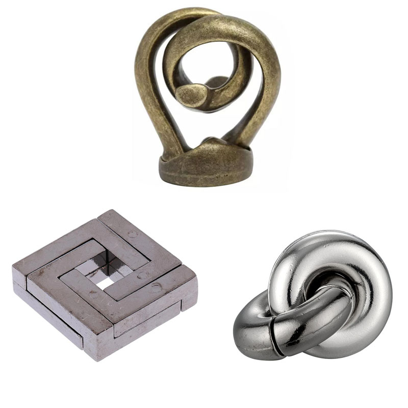 Rompecabezas De Metal rompecabezas 3 uds conjunto Casse Tete Difficile Rompecabezas IQ prueba juegos mágicos juguetes para niños adultos Juegos De Ingenio: Naranja