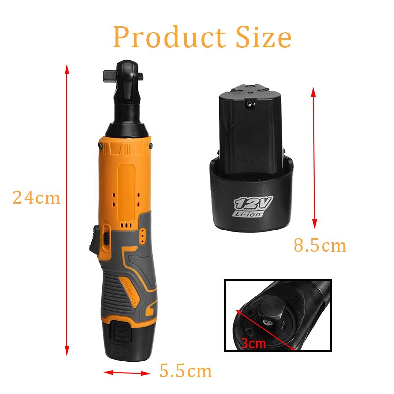 12V Electric Cordless Wrench Ratchet Wrench 3/8 Angle Drill Screwdriver Scaffolding 65NM Rechargeable Spanner With 1/ 2 Batter