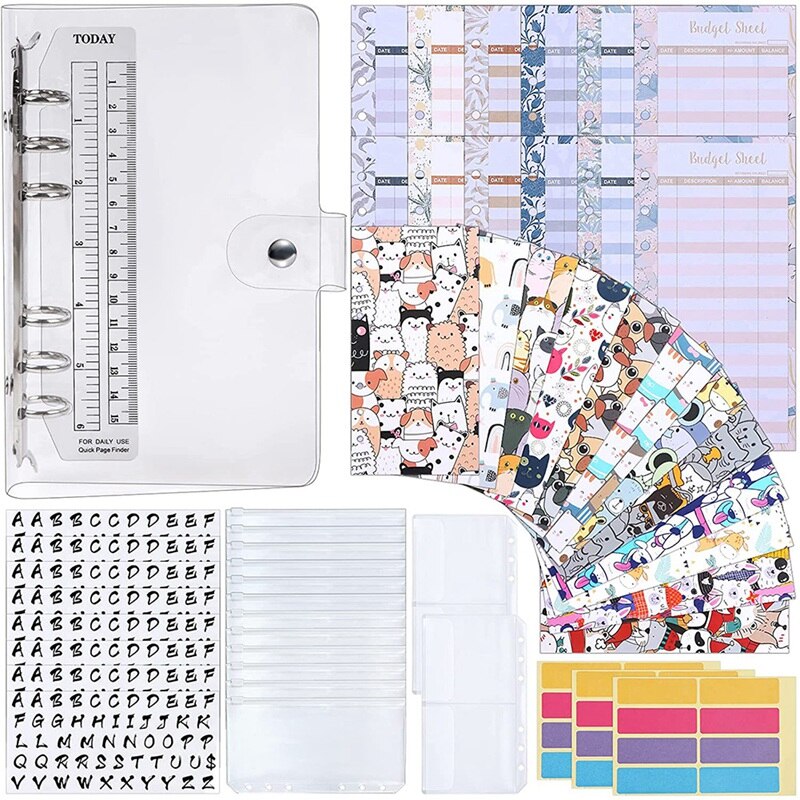 Budget Bindmiddel Envelop Systeem Kosten Budget Lakens, A6 Pvc Zakken, Opbergzakken, Alfabet Stickers: WHITE