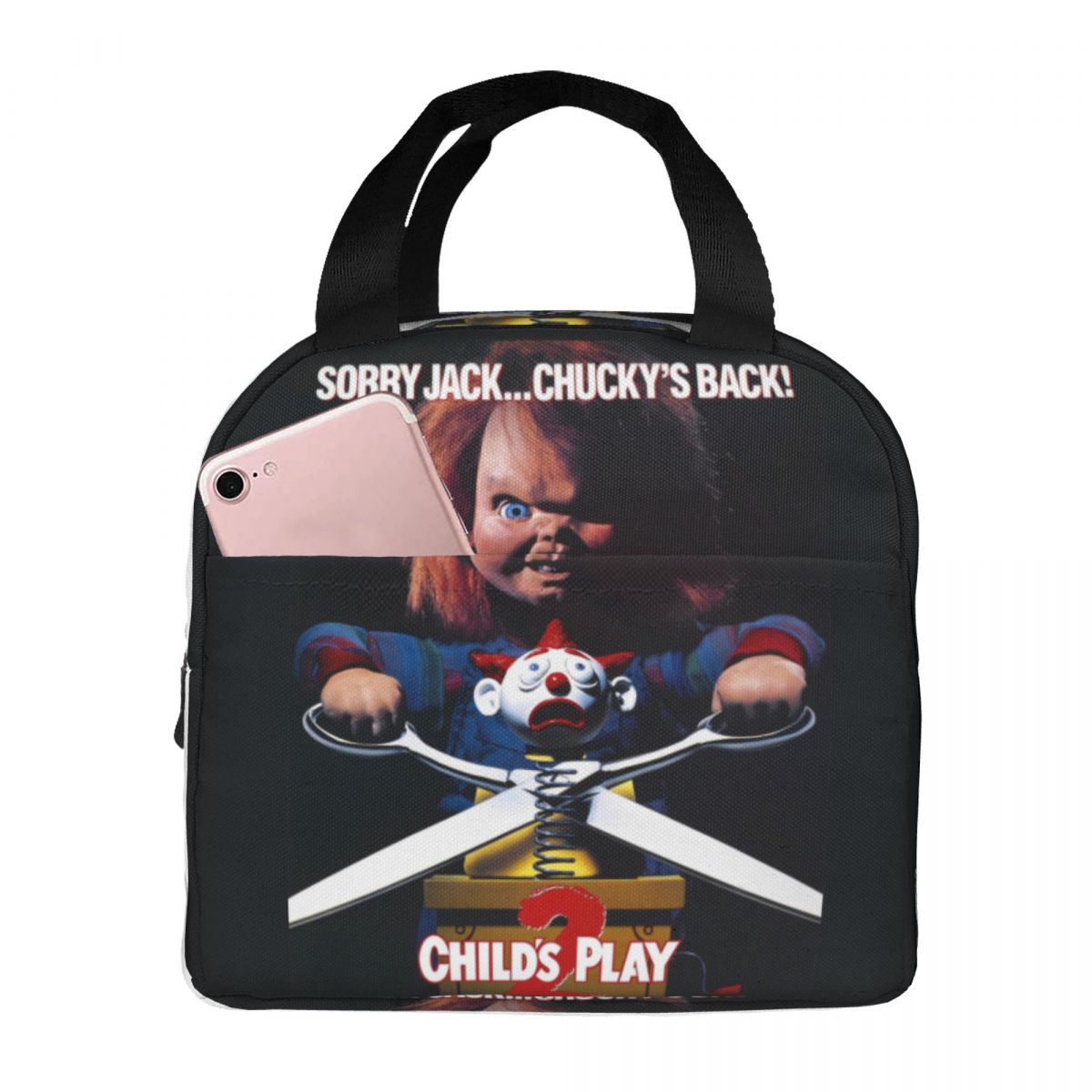 He Wants You For A Best Friend Chucky Lunch Bags Horror Portable Insulated Cooler Child's Play Thermal Picnic Work Lunch Box: Clear