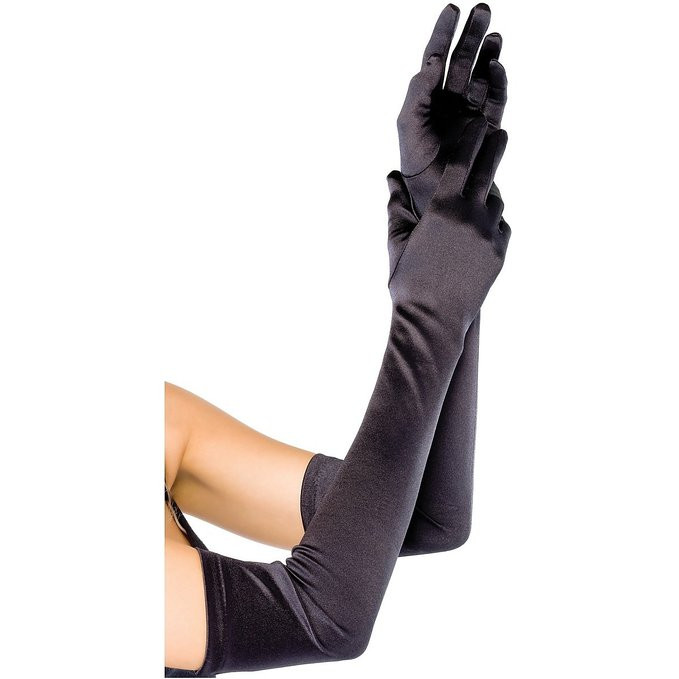 Volledige Lange Satijn Vrouw Bruiloft Handschoenen Vinger Bridal Party Dance: Black