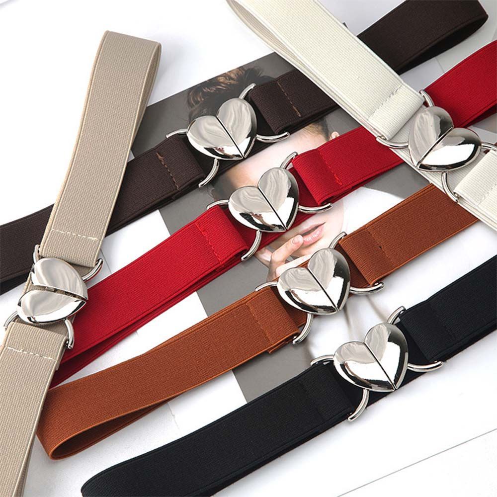 Exquisite For Woman Metal Love Heart Buckle Waist Accessories Elastic Belts Thin Belts Waistband