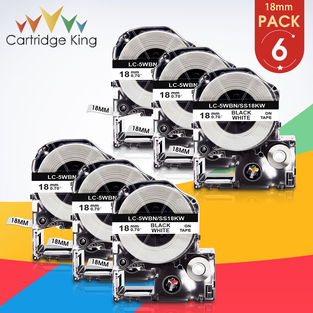 6PK Voor Epson SS18KW Zwart Op Wit 18Mm * 8M Voor Tepra Pro Koning Jim LW-400 LW-500 LW-600P LW-K400 LW-400 LW-500 W-600P Printer