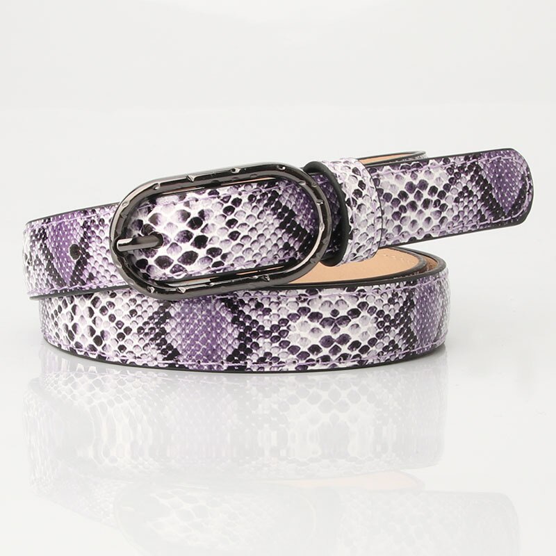 Slangenprint dames pu leren tailleband dames dunne skinny riemen voor dames jeans jurk riem zwarte metalen gesp: Paars