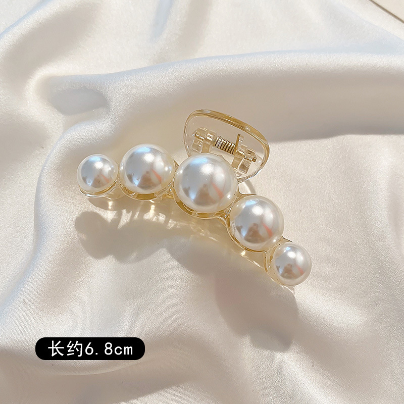 Pinza para el pelo acrílica con perlas para mujer, pinzas transparentes elegantes para el cabello, pinzas geométricas huecas simples para el baño, accesorios para el cabello: Plata
