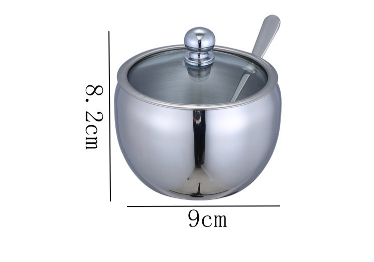 304 Edelstahl Gewürz Kasten Mit Löffel Gewürz Kasten Dosen Salz Pfeffer Kasten Panzer Kreative würzen Krug zucker schüssel mit löffel: 9xH8.2cm
