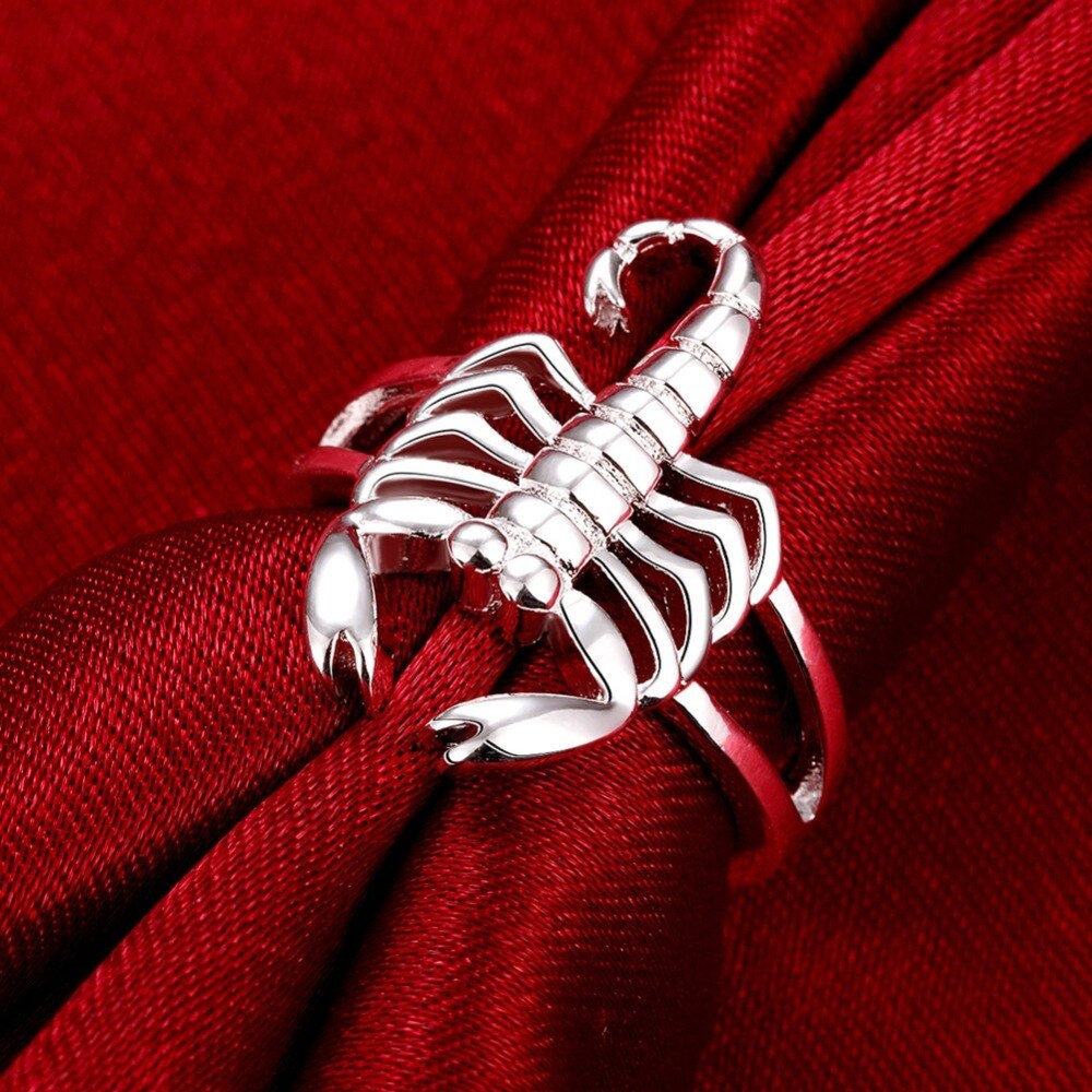 , Hermoso anillo de plata de escorpión color plata mujeres bonitas dominantes anillo de señora joyería clásico R739