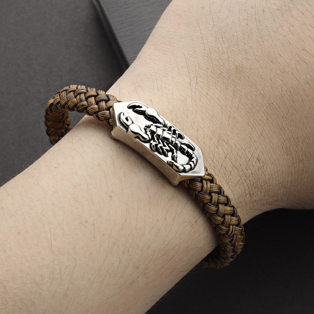 Vintage-skorpion-armband, trendiger herrenschmuck, pu-leder-charm-armband, pulsera hombre, punk-armbänder & armreifen  s414