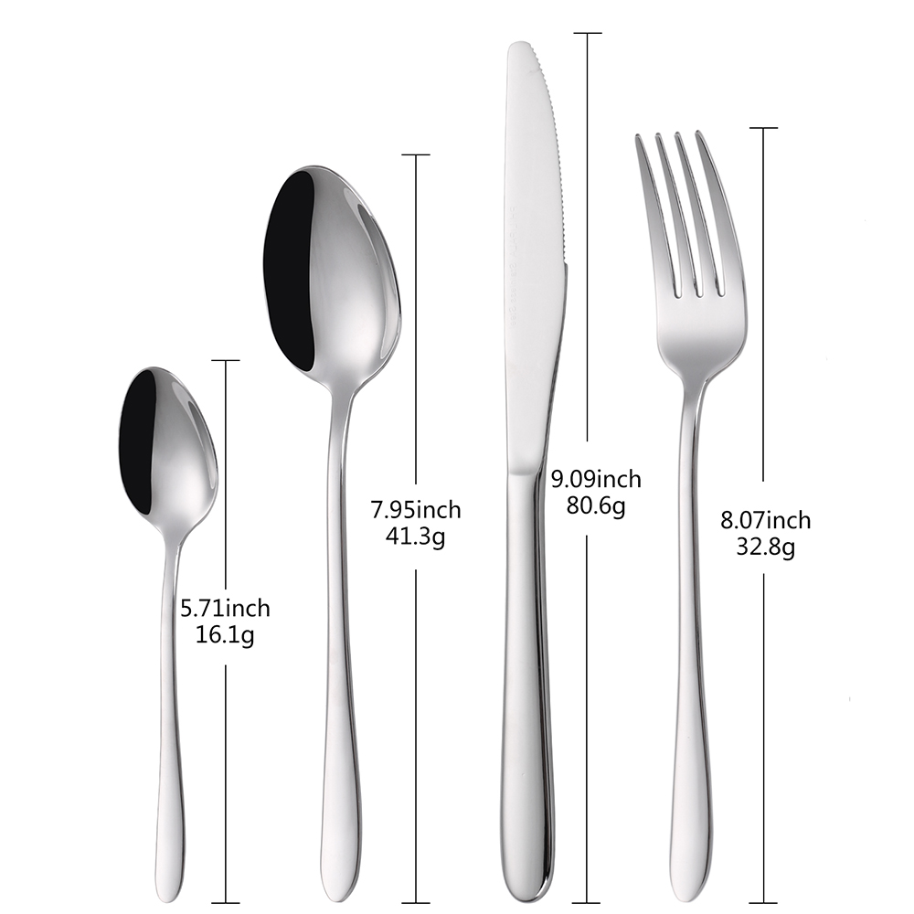 Juego de cubiertos de acero inoxidable, vajilla de espejo, tenedor, cuchara, cuchillo, utensilios de cocina, 8/12/16/20/24 piezas