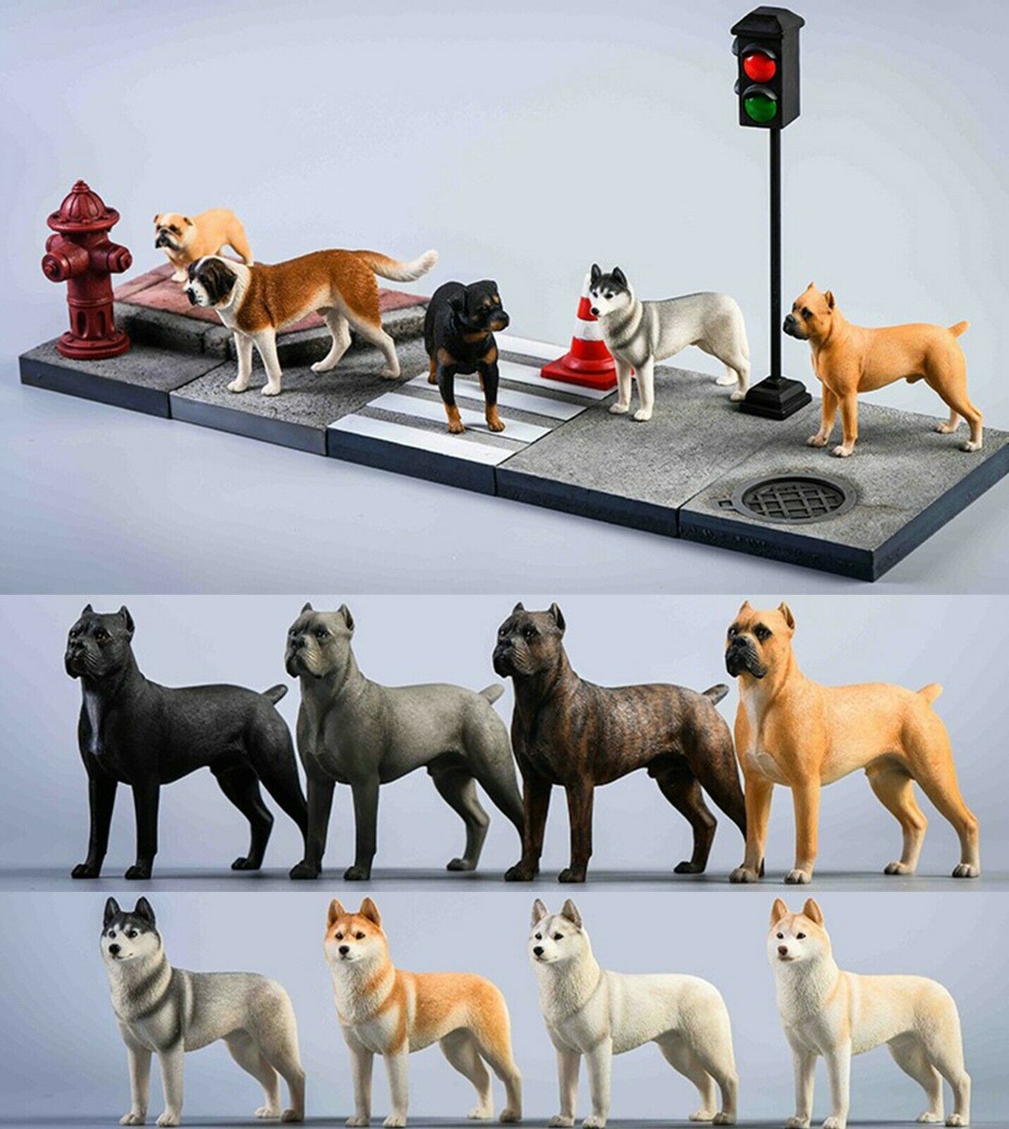 Jxk 1:12 Schaal Husky Cane Corso Rottweiler Bulldog Hond Pet Healing Figuur Canidae Dier Collector Speelgoed Hars Desktop Decoratie