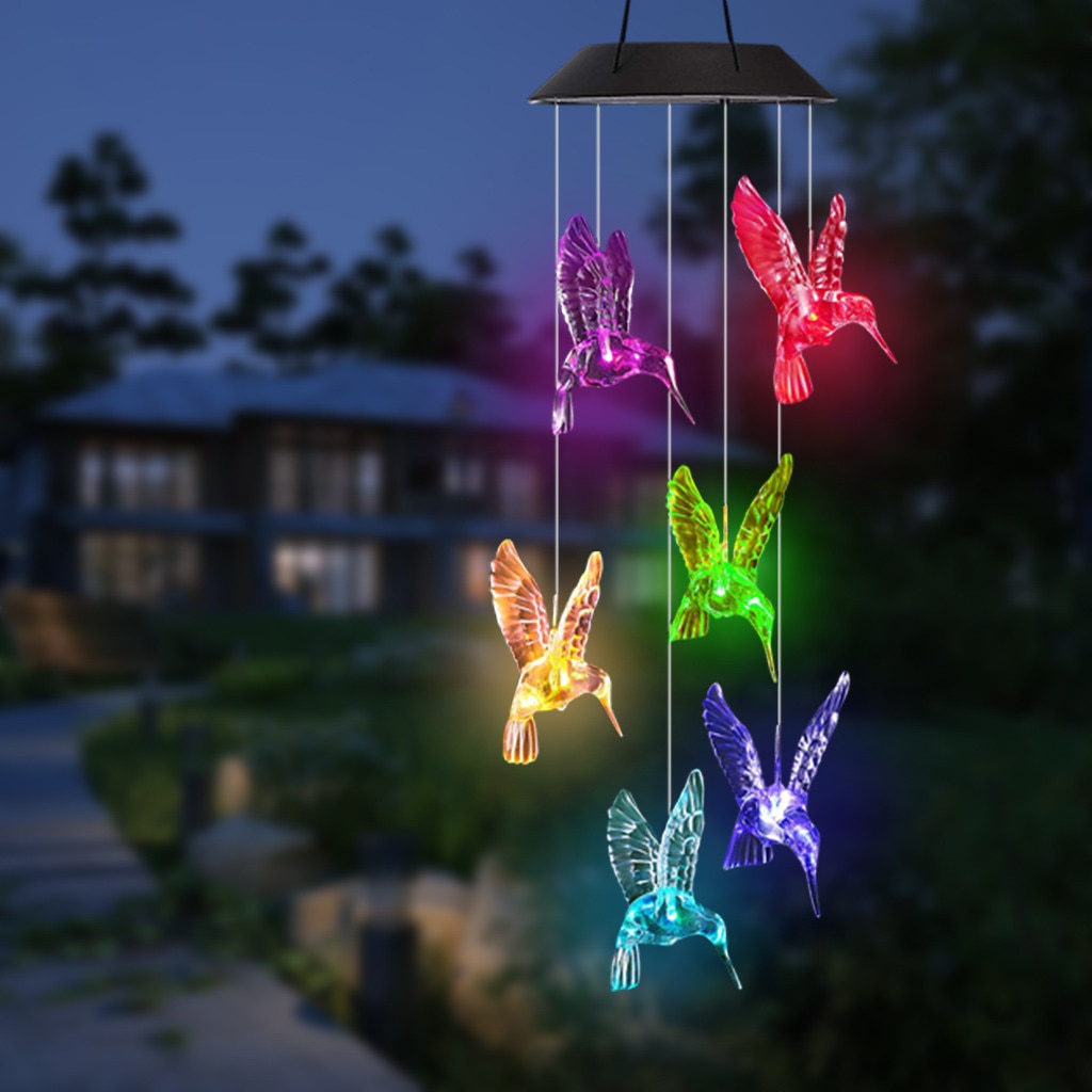 Carillon solaire à vent solaire | Carillon à colibrome Transparent carillon éolien changeant de couleur, artisanat décoratif,