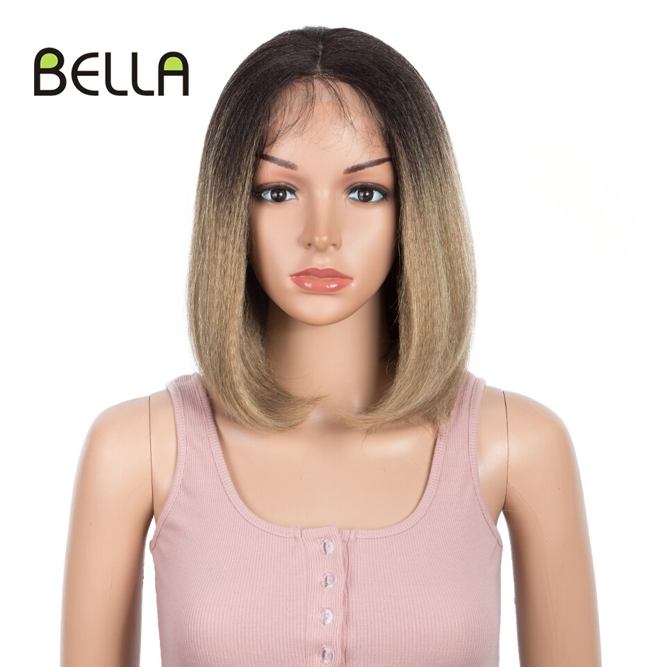 Bella Korte Bob Pruik Synthetische Lace Pruik Groen Blonde Bob Haar Cosplay Groene Tiffany Yaki Straight 4*4 Kant pruiken Voor Vrouwen Cosplay: T1B-613