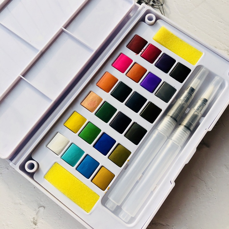 24 farger akvarell maling sett aquarela bærbar reise solid pigment med vannfarge pensel penn for male kunst forsyninger