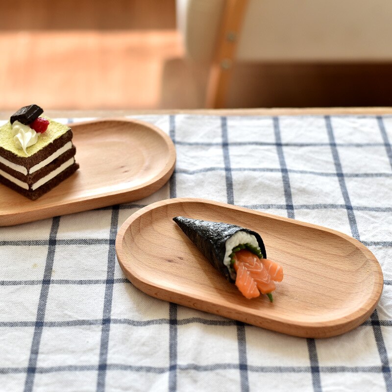 Enkel stilfuld 2 størrelse ovale kage desserttallerkener bøg snack tallerken japansk stil tallerken sushi bøf tallerken dessert fad service