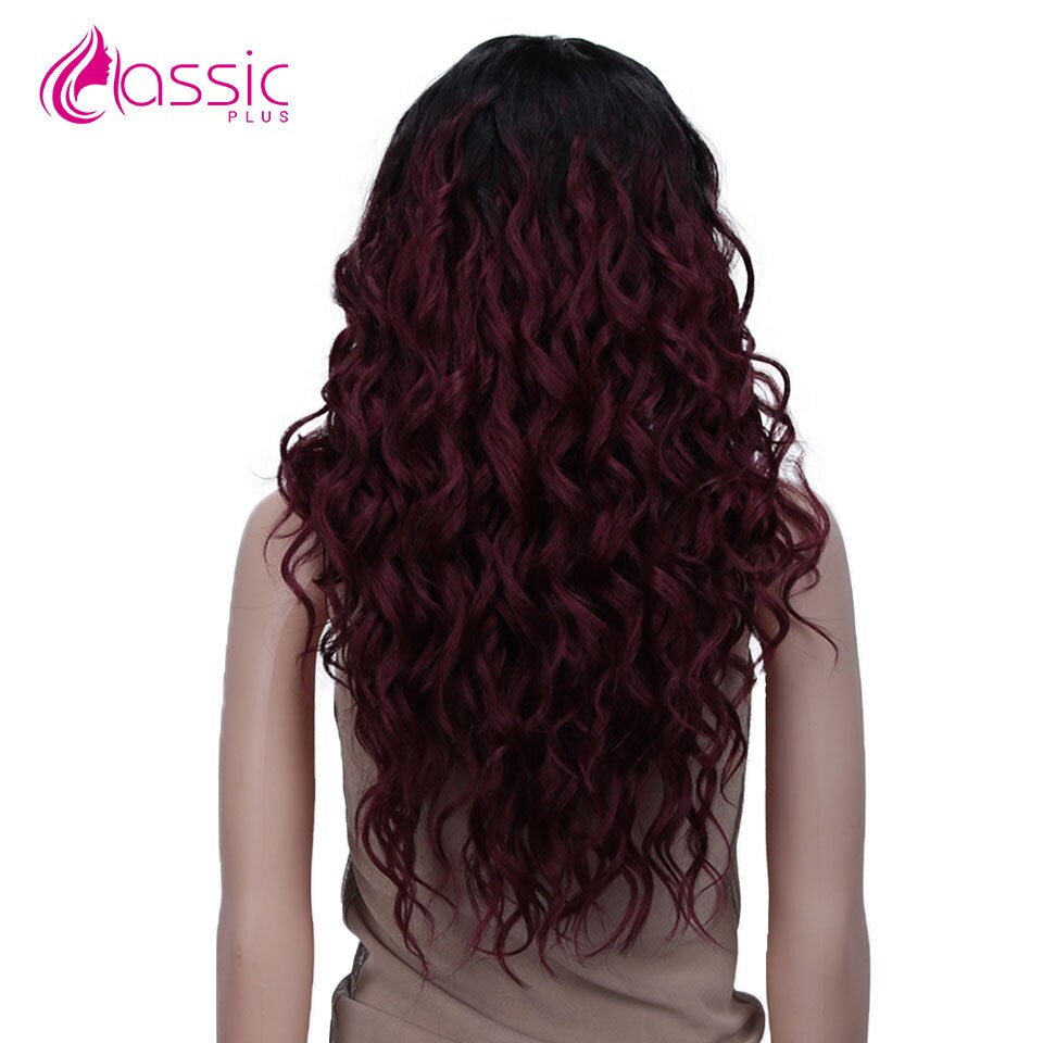Perruque Lace Wig synthétique ondulée 24 pouces-Classic Plus | Perruque de Cosplay Deep Wave ombré bourgogne brun Blond naturel 13*4 pour femmes noires
