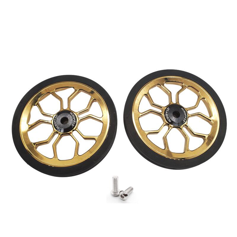 Aceoffix-rueda de empuje de gran tamaño para bicicleta, rueda fácil de 80mm para Brompton, 1 par: Electroplated gold