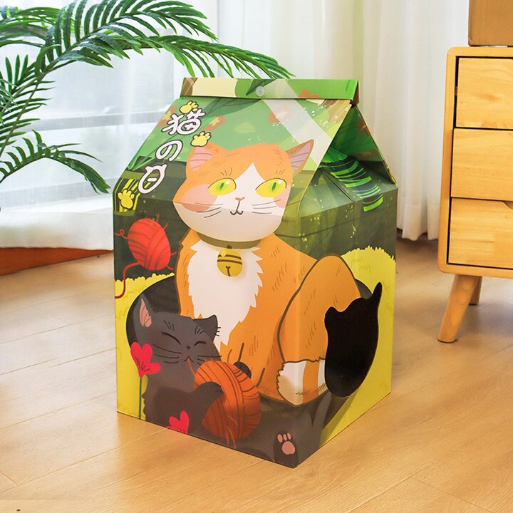 Boîte à lait en carton ondulé pour chat, jouet de lit pour chaton, mignon et tridimensionnel, fournitures pour animaux de compagnie: A2