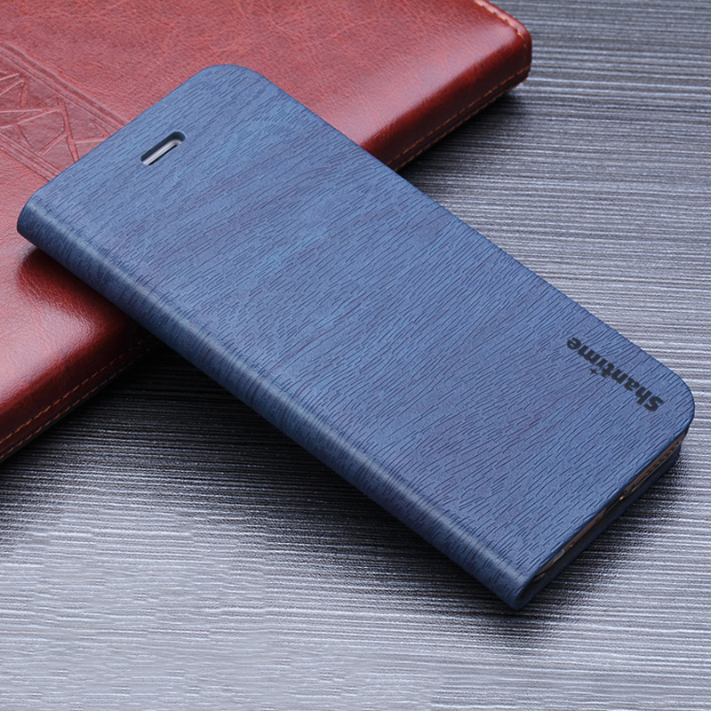 Wood Grain Pu Leather Case Voor Cubot Max 3 Flip Case Voor Cubot Max 3 Zakelijke Telefoon Bag Case Soft silicone Cover: Blue