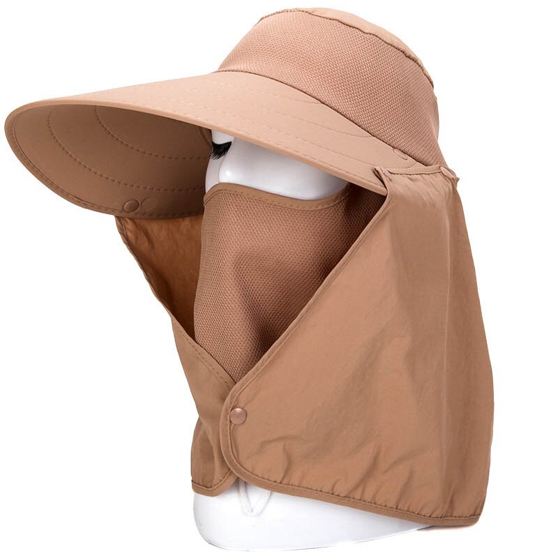Summer Women Sun Hat Removable Neck Face Flap Farmer UV Protection Cap for Outdoor Fishing NYZ Shop: Khaki