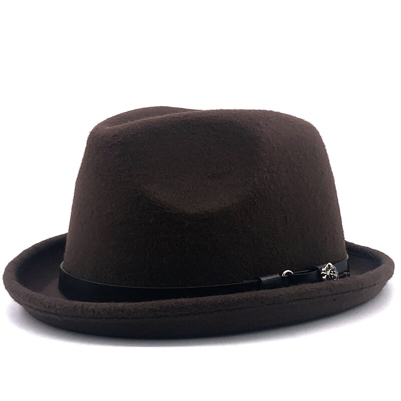 Simple Men&#39;s Felt Fedora Hat for Gentleman Winter Autumn Church Roll Up Brim Homburg Dad Jazz Hat: coffe