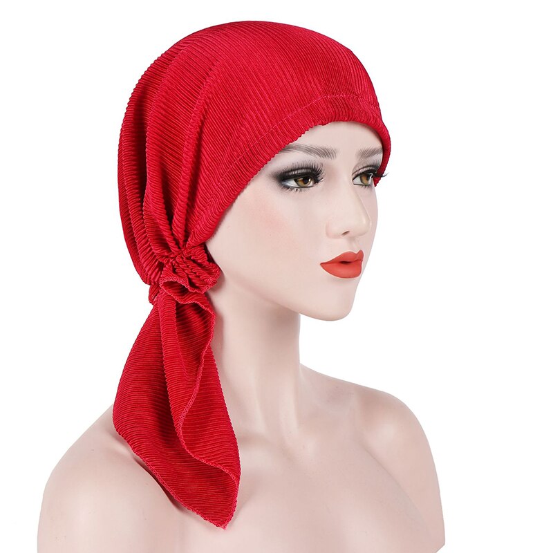 Hovedbeklædning bandana tichel til kræft damer turbante kvinder flæse tørklæde kemo hat turban hoved tørklæder forudbundne: Rød