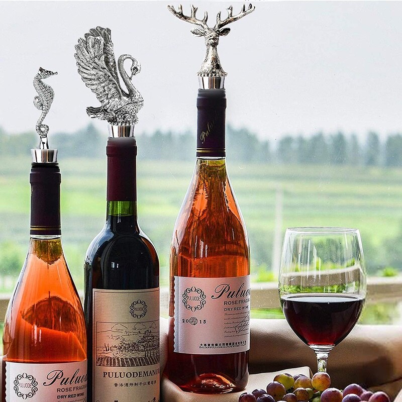 1Pcs Zinc Alloy Wine Bottle Stopper Deer Pegasus Swan Lion Champagne Stopper Vacuum Sealed Wine Cork Kitchen Bar Accessories