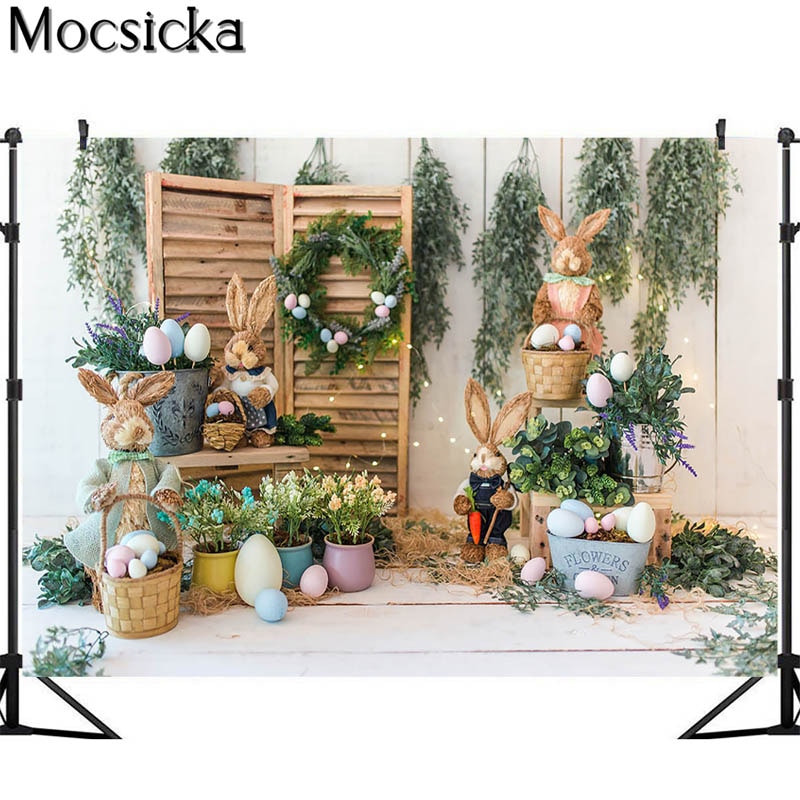 Mocsicka Spring Easter Backdrop 7x5ft Blue And White Rustic Door Spring - View #9