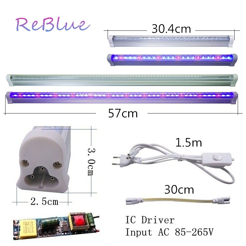 Reblue lampe til planter vokse lys 12w 24w t5 plante lampe full spektrum vokse ledet til planter dyrking frøplante fyto-lampe innendørs