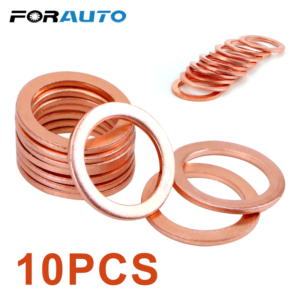 FORAUTO-Juego de arandelas de aplastamiento de cobre sólido, herramientas de sellado de aceite de tapón de sumidero para coche, camión, accesorios de sujeción de vehículo, 10x14x1mm, 10 unids/set