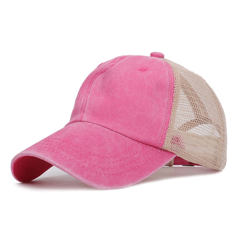 Retro Summer Mesh baseball Cap Spring Snapback Women Men Washed Cotton Adjustable Hat Trucker Vintage Sport Shades: Pink