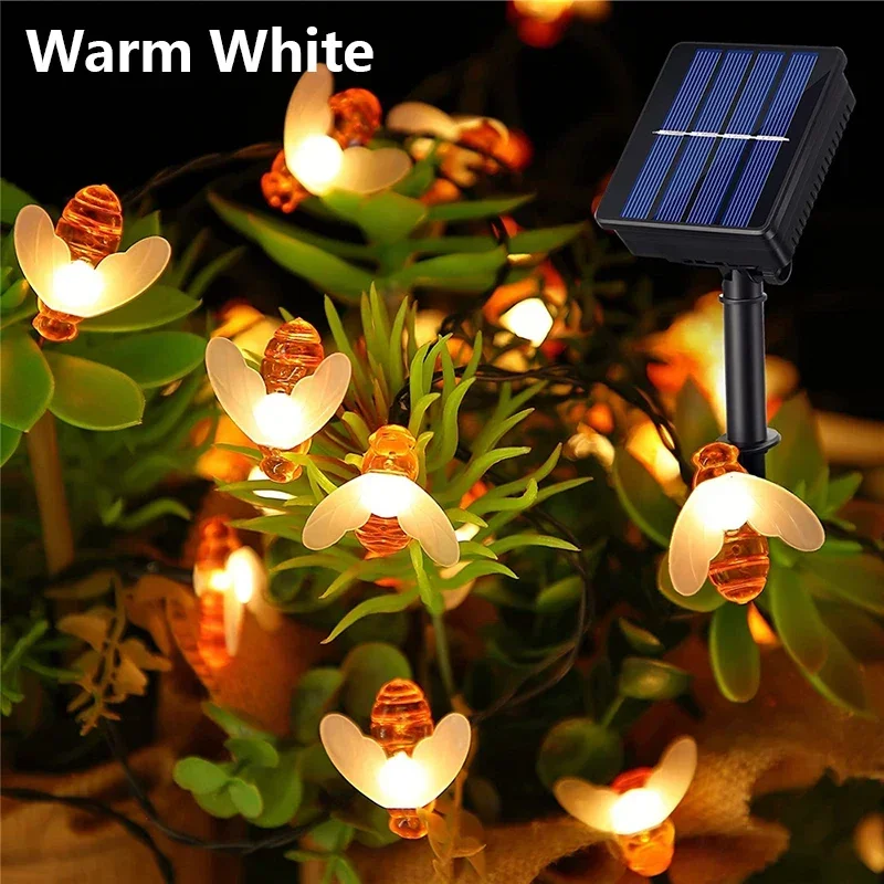 Solar-Bienen-Lichterkette für den Außenbereich, Lichterkette, Weihnachtsgirlande, 8 Modi, wasserdichtes Terrassenlicht für Gartenparty-Dekoration: Blau / 11-15W