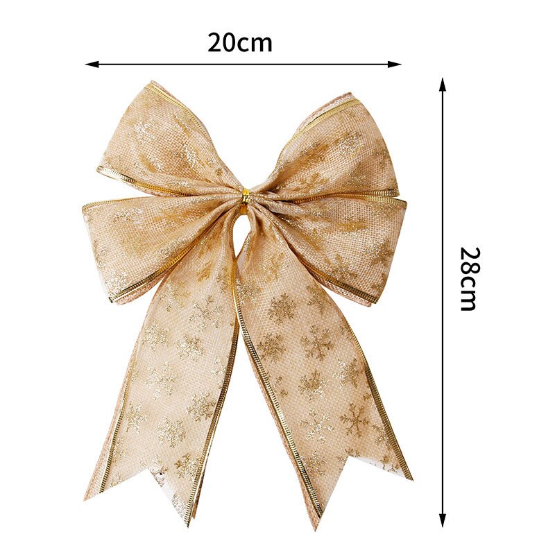 Kerstboomdecoratie accessoires rode grote strik dubbel linnen lint eland gouden kerststrik huisdecoratie strikken voor knutselen: 4