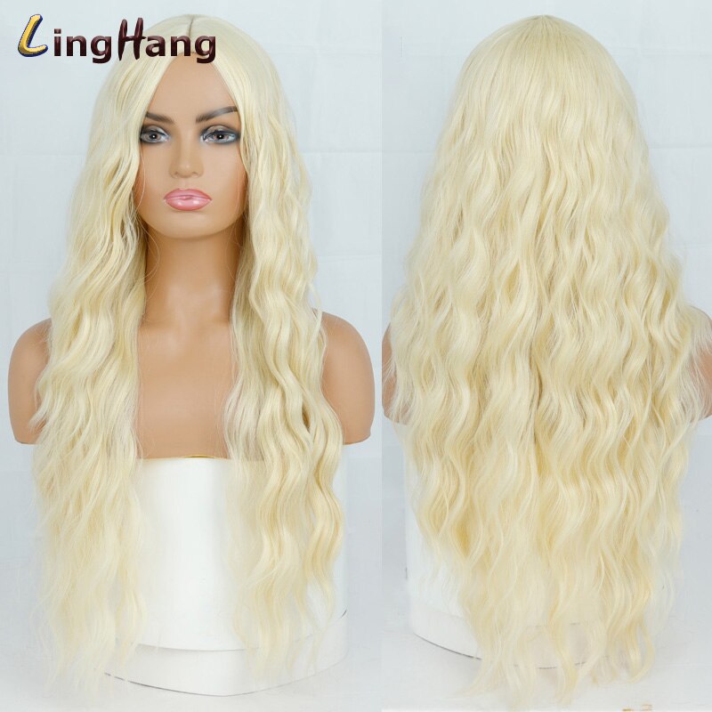 Leng Hangen Lange Water Wave Kapsel Pruiken Paars Blauw Roze Goud Hoge Temperatuur Synthetische Midden Pruik Cosplay Vrouwelijke Pruik: 613