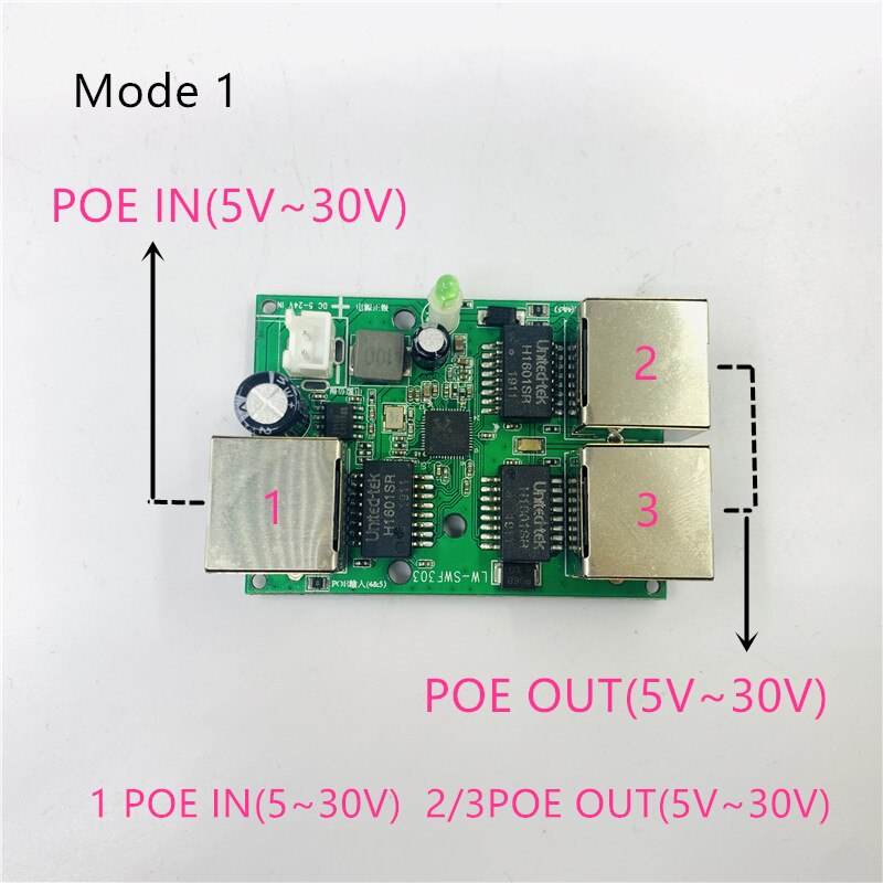 Reverse Voeding Poe Poe Switch In/OUT5V/12V/24V 75W/2 = 38.5W 100Mbps 802.3AT 45 + 78- DC5V ~ 30V Lange Afstand Serie Kracht Poe