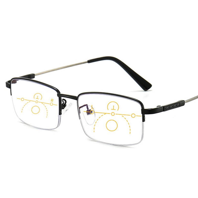 Multifocale Progressieve Leesbril Voor Mannen Vrouwen Anti Blauw Licht Anti-Vermoeidheid Presbyopie Vergrootglas Half Frame 1.5 2.0 2.5: +350 / Black