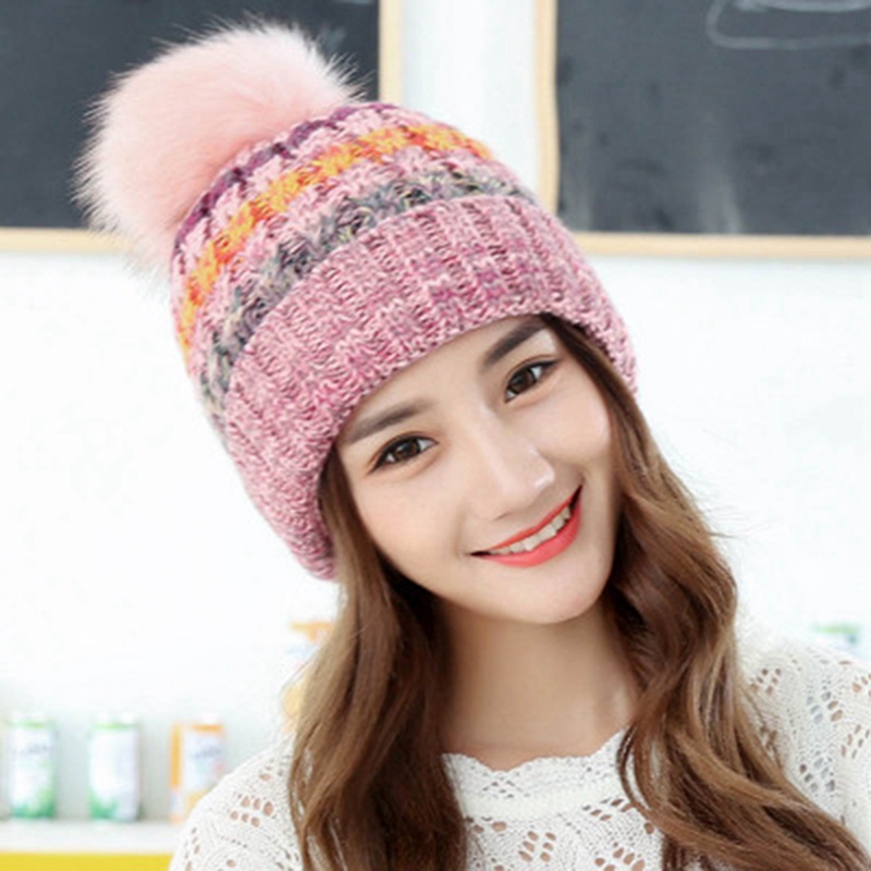 Cable Knitted Bobble Hat Plain Mens Womens Kids Beanie Warm Winter Pom Wooly Cap: HT9594PK