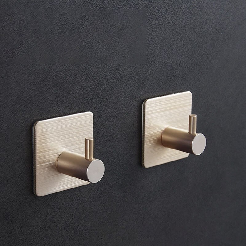 1Pcs 3Colors Aluminium Alloy Self Adhesive Rack Coat Clothes Holder Waterproof Hanging Hooks Bathroom Accessories Traceless: Gold