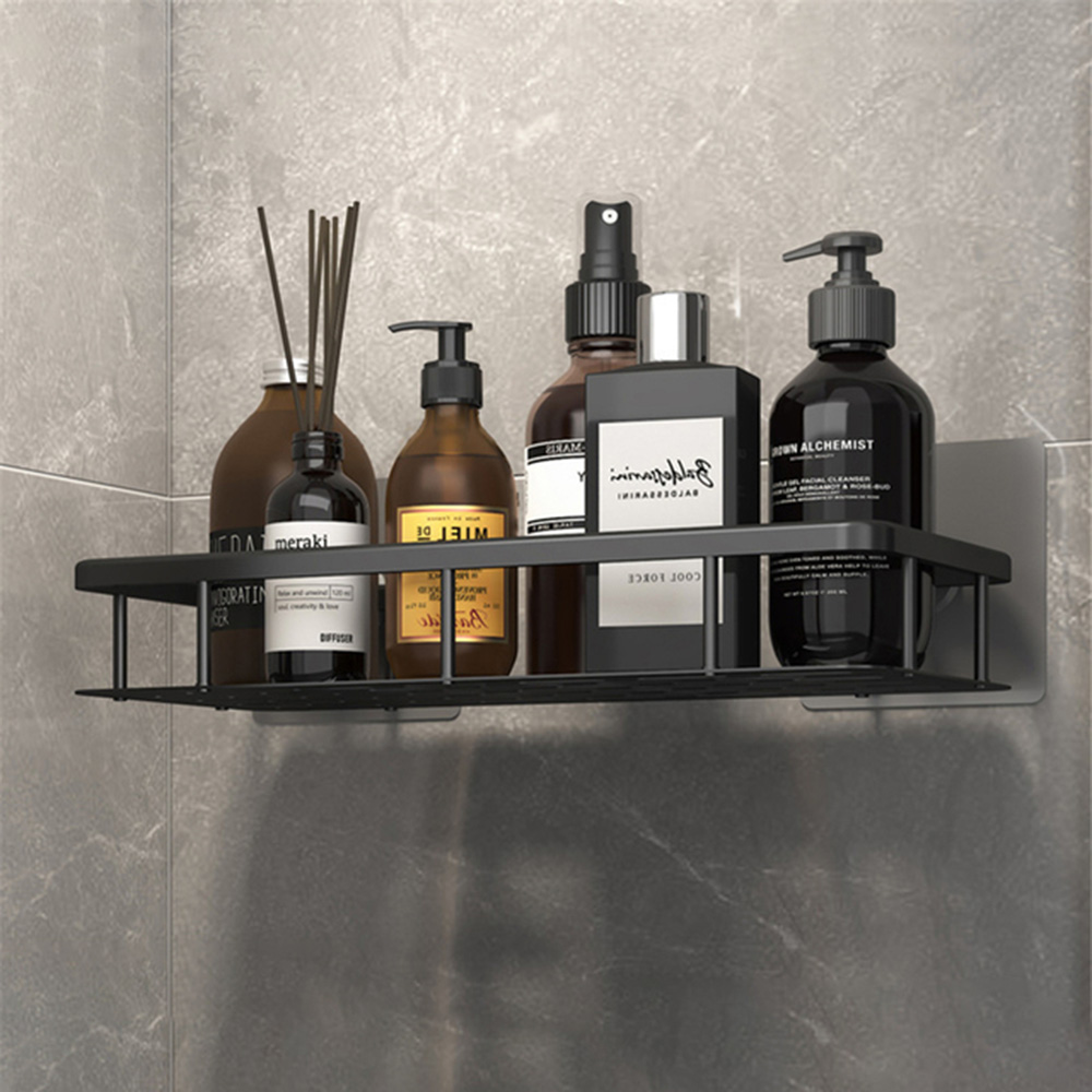 Bathroom Shelves Set Punch-free Triangle Corner Shelf Shower Storage Rack Shampoo Holder Toilet Organizer Bathroom Accessories: Standard Black